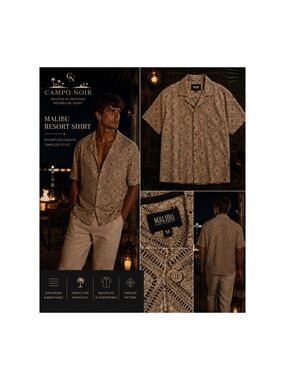 Malibu Resort Shirt - Beige Patterned Men's Shirt